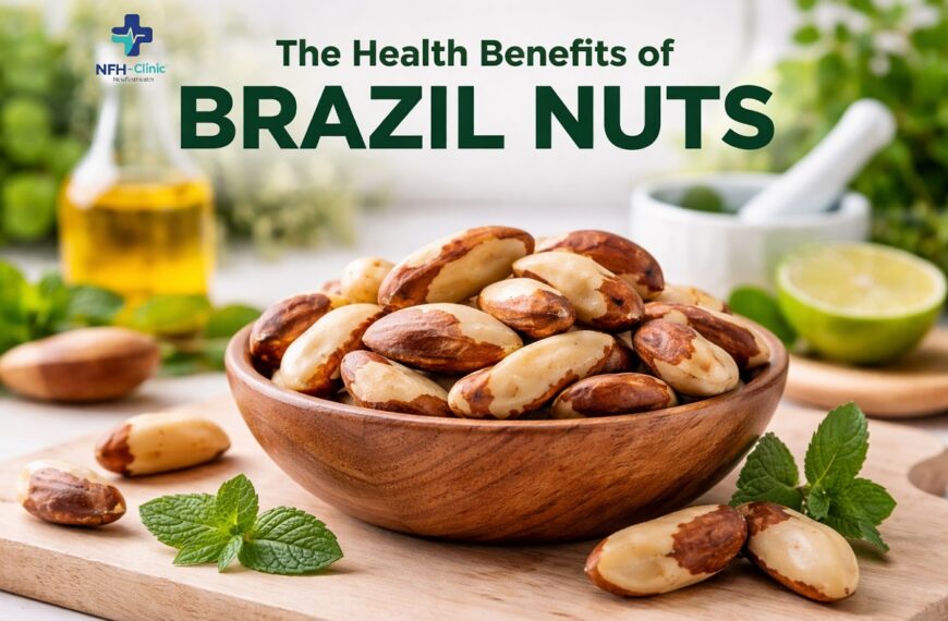 Brazil nuts in wooden bowl showing selenium rich food for thyroid function, cholesterol management and heart disease prevention