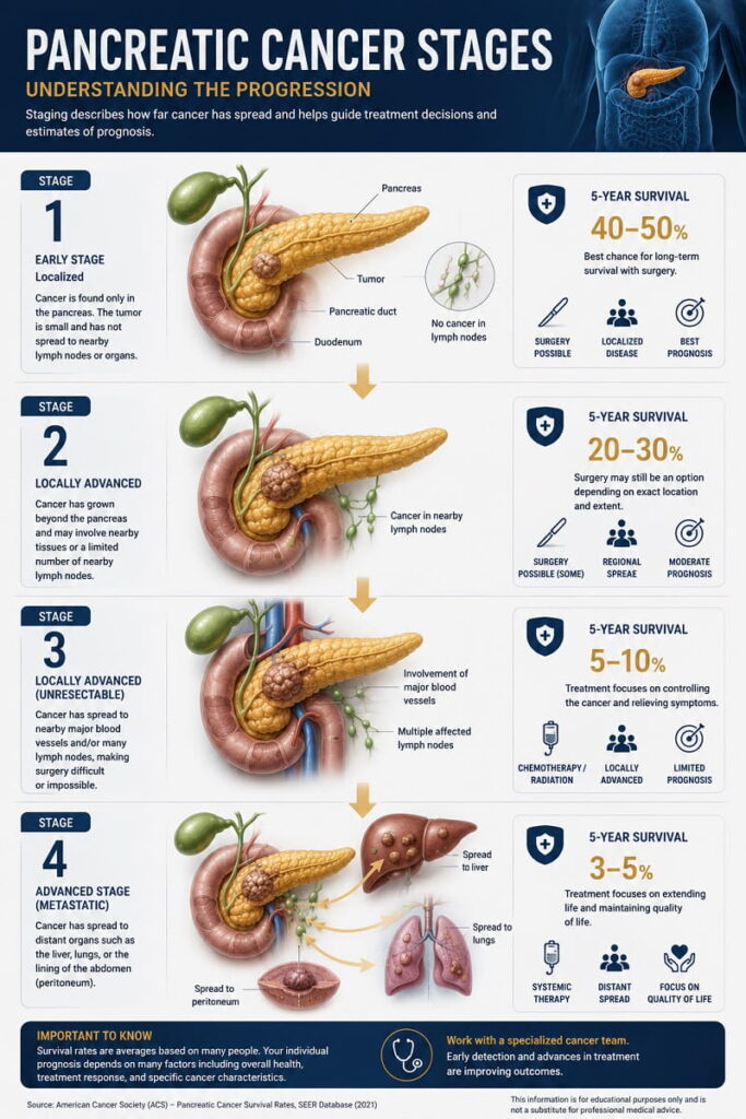 Chart showing pancreatic cancer stages and disease progression