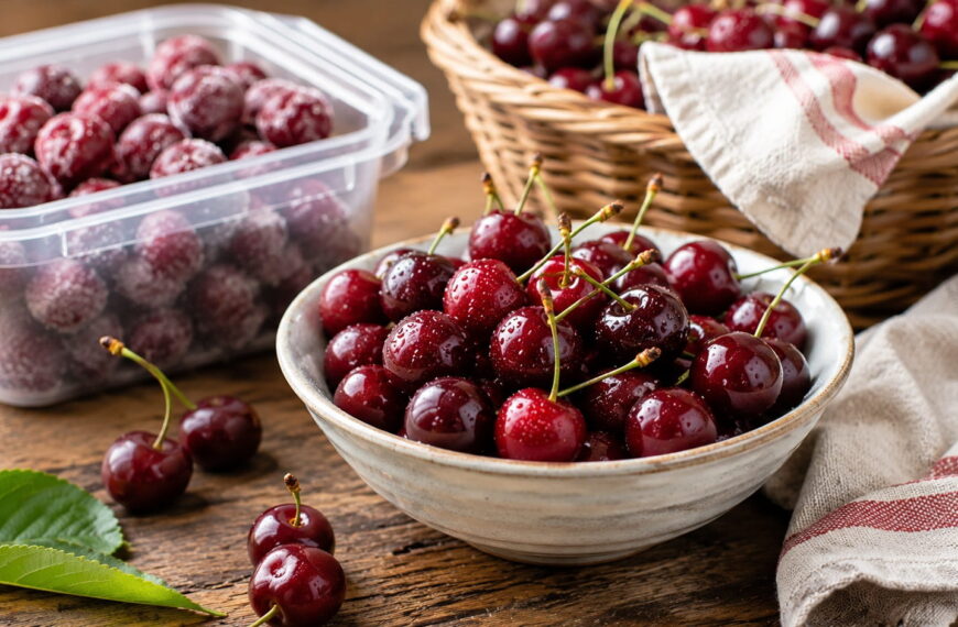 Fresh cherries stored and ready to eat, with frozen cherries for convenient year-round use
