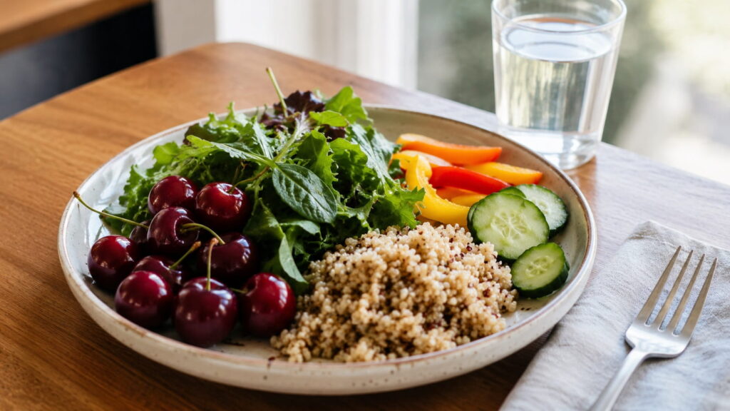 7-Day Low-Purine Meal Plan for High Uric Acid - Low-purine, gout-friendly foods including vegetables, cherries, whole grains and legumes